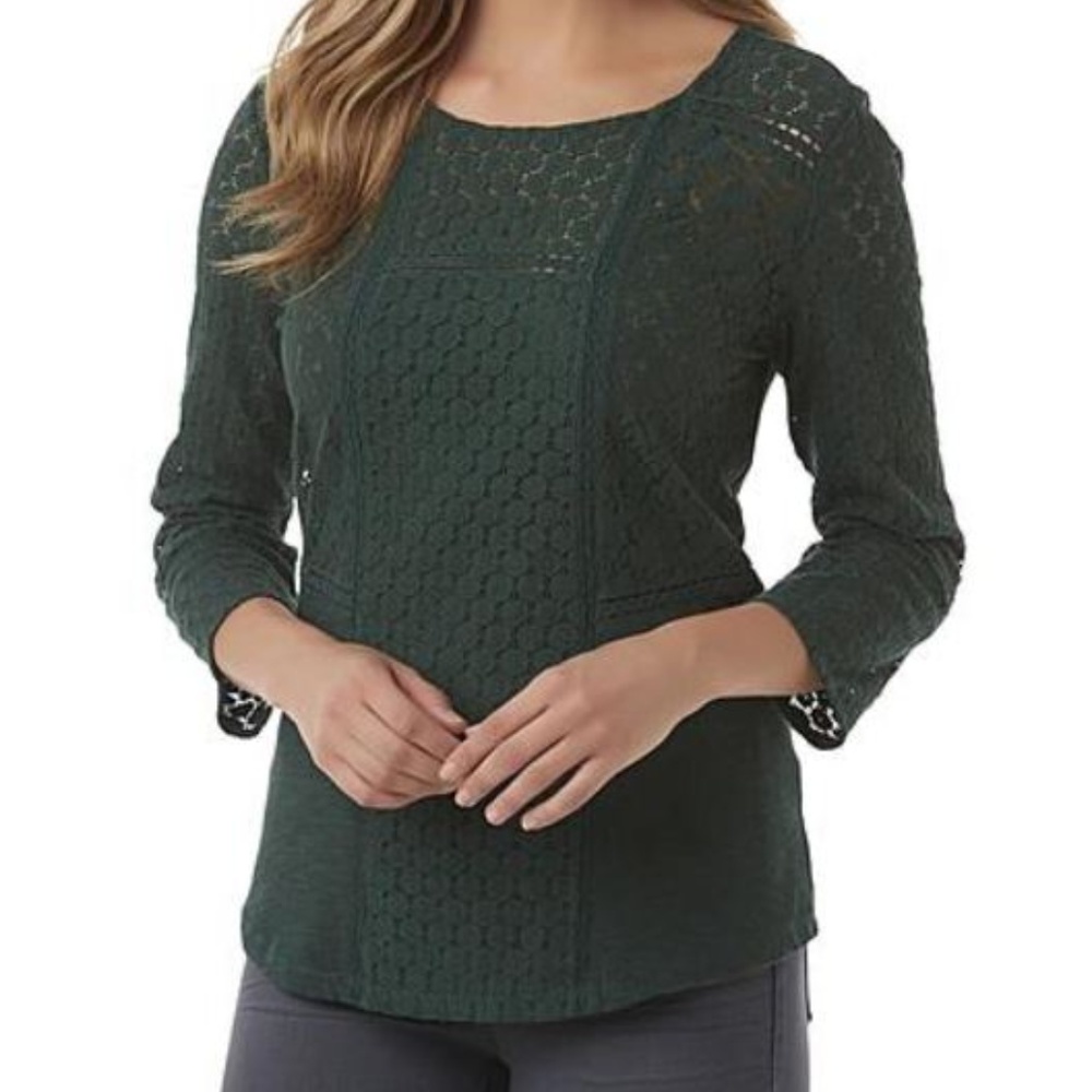 CANYON RIVER BLUES DK GREEN LACE TOP SZ XL 3/4 NWT